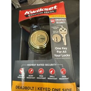 Kwikset Single Cylinder Deadbolt W/ SmartKey & Microban Polished Brass 99800-120